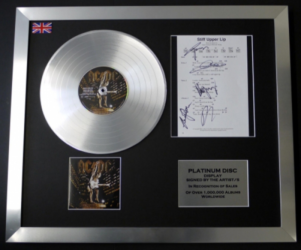 AC/DC/CD PLATINUM DISC/RECORD/SIGNED SONGSHEET/COA