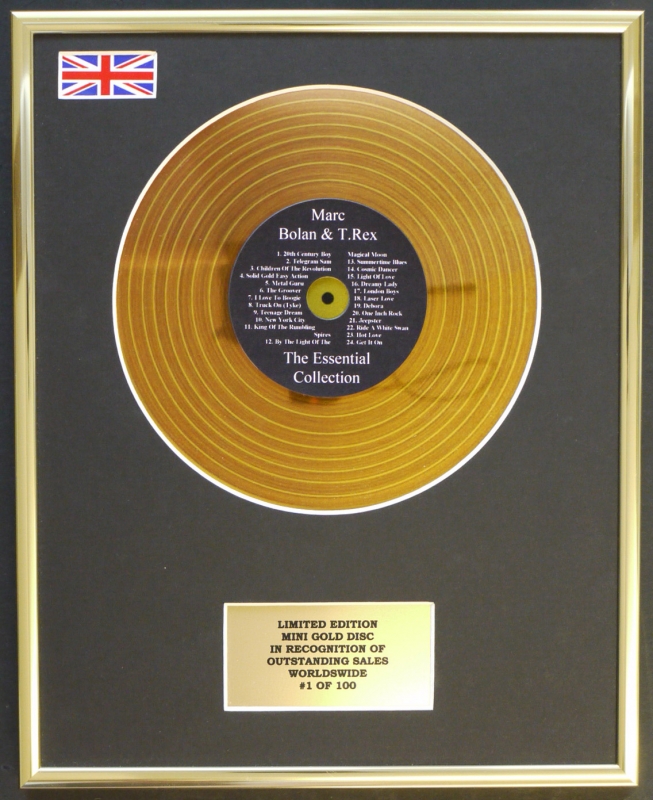 MARC BOLAN  T.REX /MINI METAL GOLD DISC DISPLAY/LIMITED EDITION/COA/ THE  ESSENTIAL COLLECTION